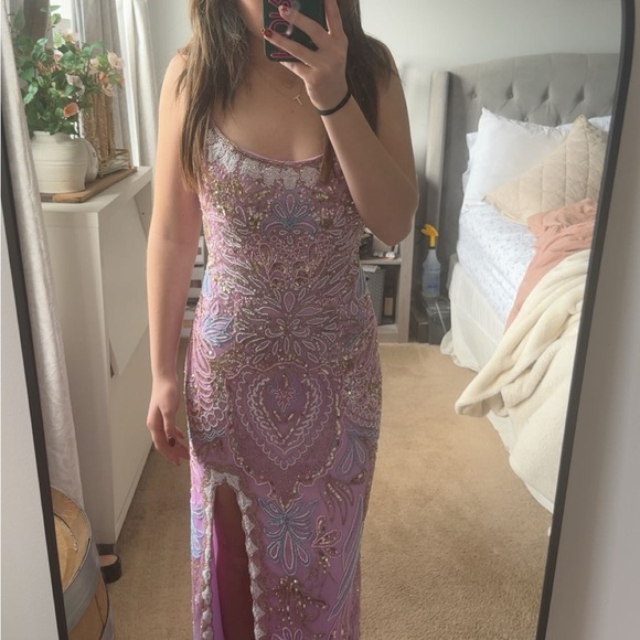 Elegant Pink and Purple Embellished Dress